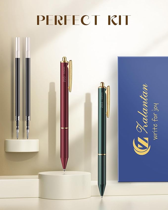 0.5MM Retractable Metal Gel Pen fancy pen Premium Metal Barrel nice pens Smooth Writing Archival Ink Leak-Proof, Ideal Gift Set - 2 Pens/Box with 2 Refills