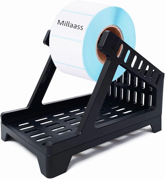 Label Holder, Thermal Label Holder for Rolls and Fan-Fold Labels, Shipping Label Roll Holder,Work with Desktop Label Printer for Office and Home (Black)