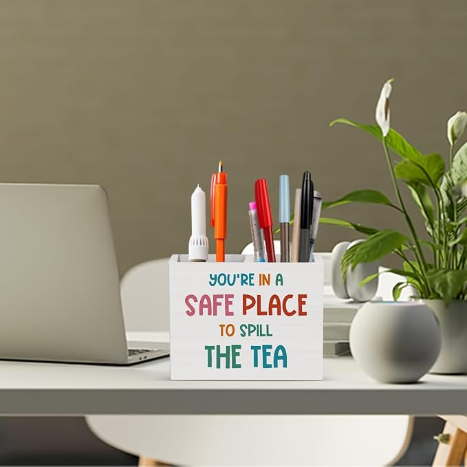 Therapy Office Decor Therapist Office Decoration Mental Therapist Gifts School Counselor Gifts for Women Wooden Pencil Holder, Psychology Gift Desk Decor