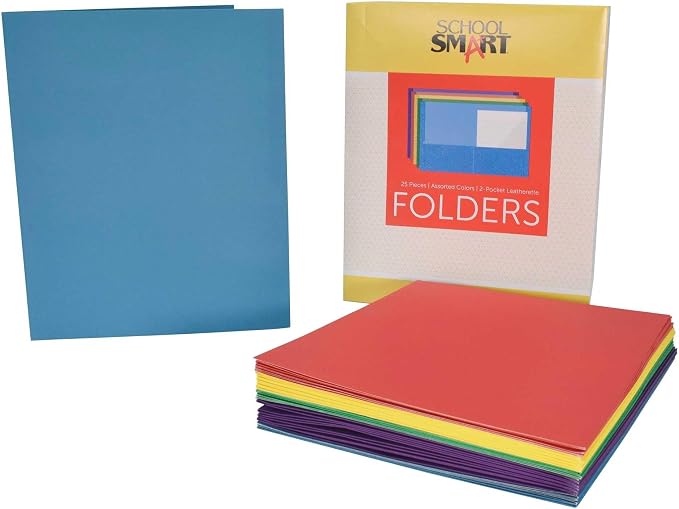 School Smart 2-Pocket Folders, Assorted Colors, Pack of 25 - 084900