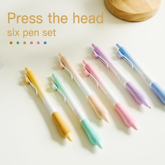 6 Pcs Gel Pens, 0.5mm Fine Point Smooth Writing Blue Gel Ink, Retractable Pens with Ergonomic NBR Grip for Journaling, Note Taking, Planning, Studying - Decent & Luxury Design