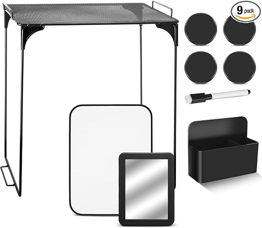 Ctosree 9 Pcs Locker Accessories Kit Locker Shelf Decor Includes Cabinet Organizer Whiteboard Magnetic Mirror Storage Cup Dry Erase Marker for Classroom Back to School Essentials (Black)