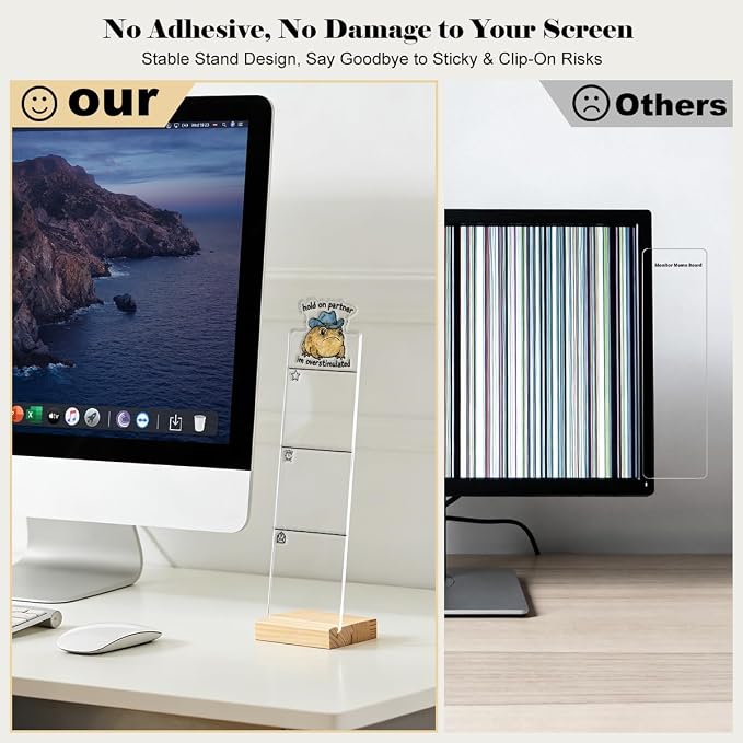 Monitor Memo Board Computer Monitor Memo Board Sticky Note Organizer Hold On Partner Im Overstimulated Sign Acrylic Desk Accessories Removable Wooden Base Set Sticky Notes 100 Sheets 11.8×3.1 inches