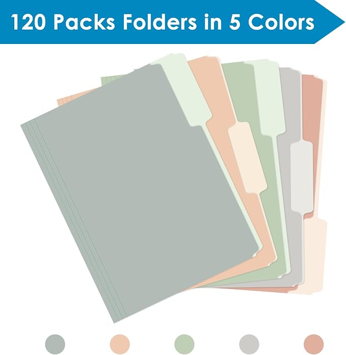 120 Pack Two Tone Color File Folders 8.5 x 11 Inch, 1/3 Cut Tab File Folder Letter Size, Assorted Colors, Pastel Colors Manila File Folders, School Business Office Folders for Document Files Paper