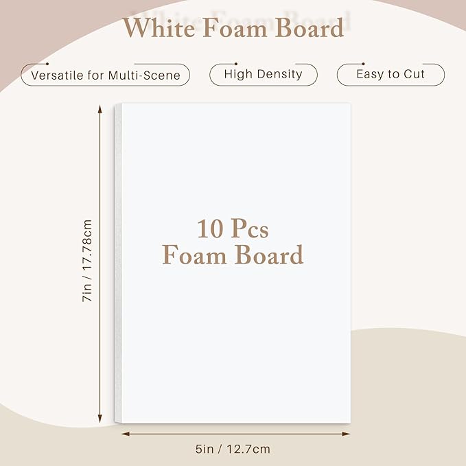 AUEAR, 10 Pack 5x7 White Foam Boards, Foam Core Poster Board for Display, Mounting, Print, Presentation and Projects, 1/8'' Thick