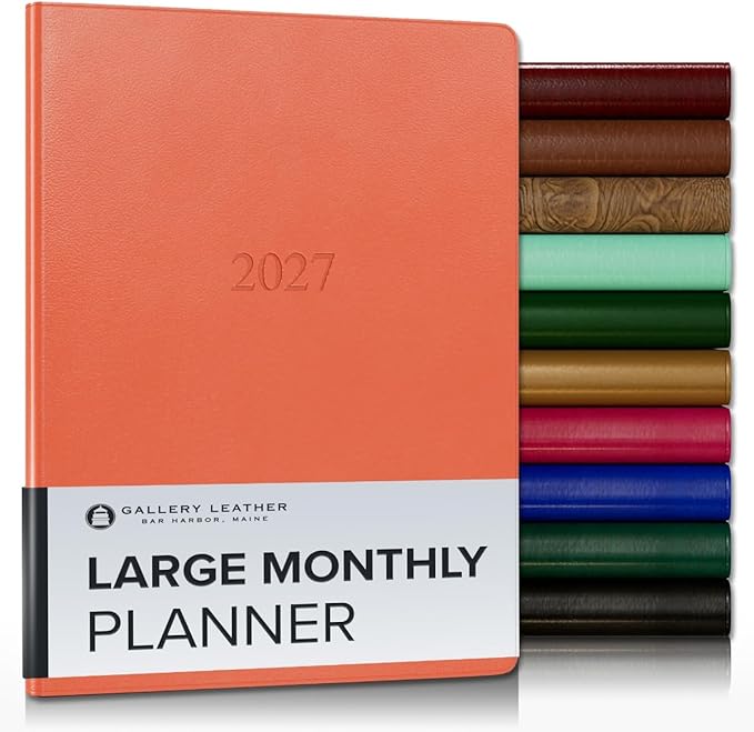 Gallery Leather Large Monthly Planner 2027, Elegantly Bound Calendar Planner and Notebook with Stylish Gold-Gilded Page Edges, 18 Months - Caribbean Sunset - 9.75x7.5"