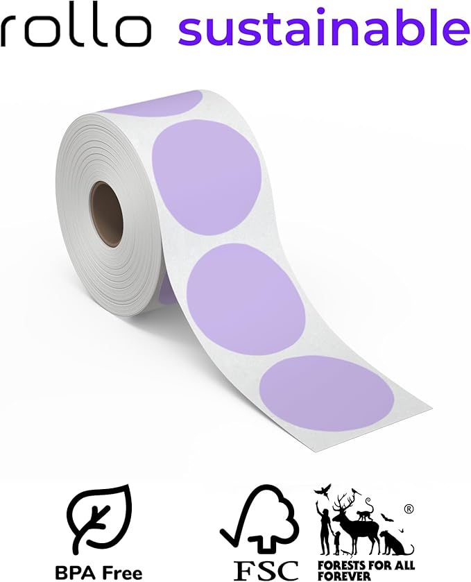 Rollo Circle Thermal Labels 2 Inch - Roll of 1,000 Round Sticker Labels - Multi-Purpose Direct Thermal Printer Stickers 2x2 (Purple)