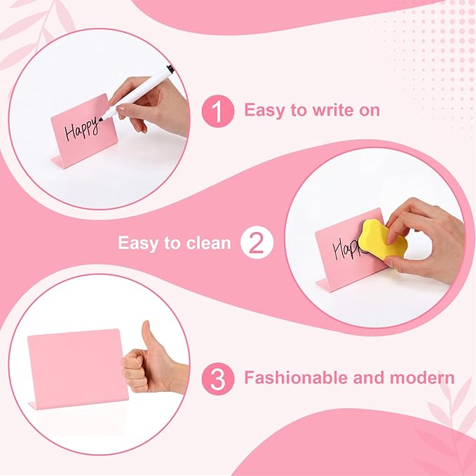 12 Pcs 4 x 3 Inches Pink Food Labels for Party Buffet Mini Chalkboard Signs with 2 Chalk and 1 Eraser Small Table Signs for Wedding Birthday Bakery Table Display Food Display