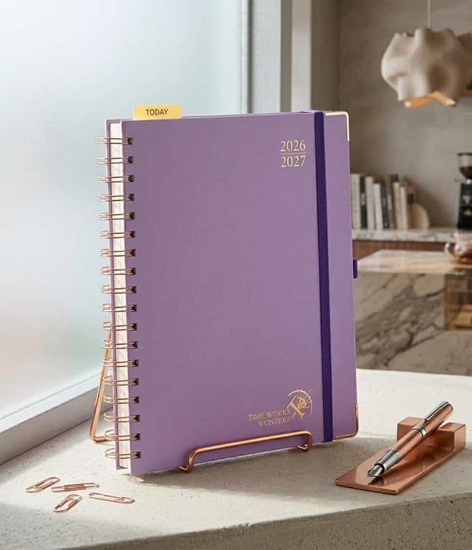 POPRUN 2026-2027 Academic Year Weekly and Monthly Planner Calendar,Jul 2026 - Jun 2027，10" x 8"， Daily Agenda Book & Appointment Book with Hourly Schedule, Tabs, Hardcover, School and Office Supplies - Violet