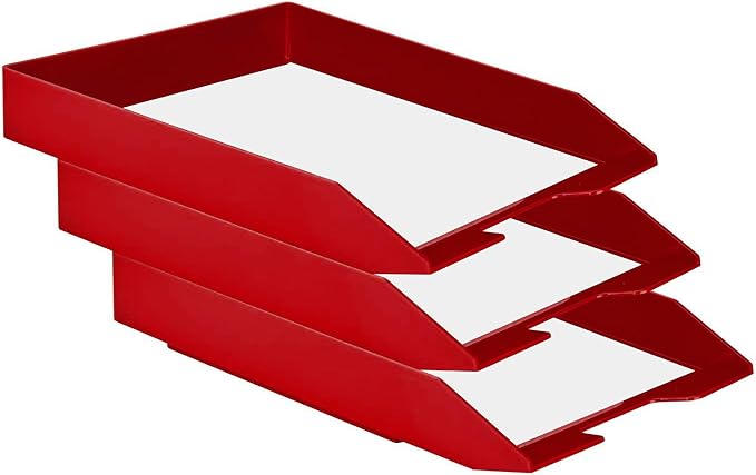 Acrimet Stackable Letter Tray Front Load, Letter Size, Stacking Document Desk Office Paper Organizer, Plastic, Solid Red Color, 1 Unit