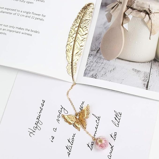 Metal Bookmark Funny Gifts Bookmarks for Women Men Reading Gifts Book Lovers Gift Box Birthday Christmas Easter Gift for Adults Teen Boys Girl (Golden Pink White Flower)