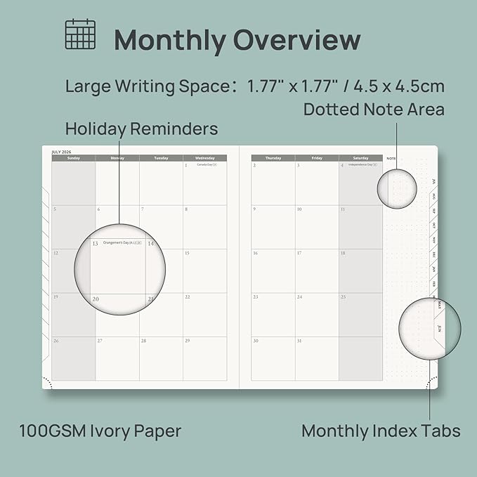 POPRUN Planner 2026-2027, Large-8.5" x 10.5", Academic Planner 2026-2027 Weekly and Monthly (July 26-June 27) Hourly Appointment Book with Inner Pockets, Leather Soft Cover, 100GSM - Celadon Green