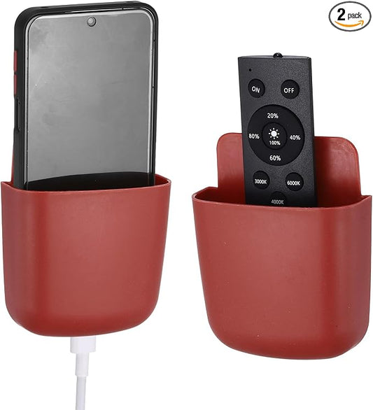 PATIKIL 2Pcs Remote Control Holder Wall Mount, Self-Adhesive TV Air Conditioner Control Holder Phone Charging Organizer for Home Office Bedroom Supply Pen Organizer, Wine Red