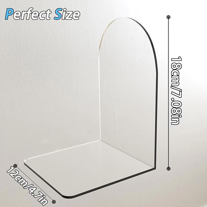 Merrynine Book Ends, 2 Pcs Acrylic Bookends for Shelves, Clear Book Holder, Plastic Bookends for Heavy Books, Book Stopper Organizer for Shelves, Desk, Office, School, 3.93"X4.72"X7.08"
