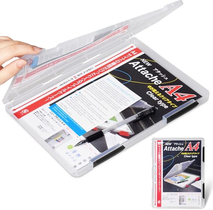 Marte Vanci Clear File Box with 2 Buckles Plastic Storage Box for A4 Paper, Portable Project Case for Documents, Magazines Paper Protector Black