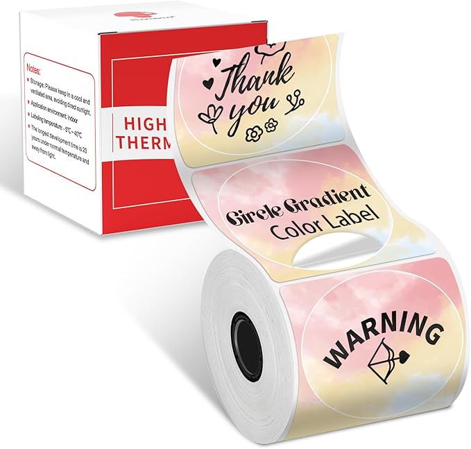 Phomemo Thermal Labels for M110/M100/M220/M250/M108 Label Printer, 1.96" x 1.96"(50 x 50 mm), 140 Labels/Roll, Round Rainbow Gradient, for Barcode/Address/Mailing/Logo/Business/Home Tag