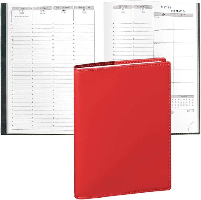 Exacompta 2026 Visual - Weekly/Monthly Planner - 12 Months, Jan. to Dec. - 6 x 8 1/4" - Smooth Faux Leather Soho Red Cover- Time Management Appointment Organizer