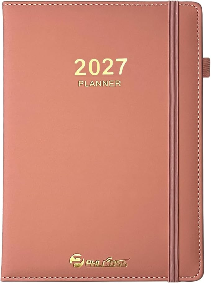 Daily Planner 2027 / Appointment Book, One Page Per Day, Jan - Dec 2027, Annual Daily Monthly Calendar Planner with Hourly Schedule and Monthly Tabs, 5.7" x 8.3" Agenda (Pink)