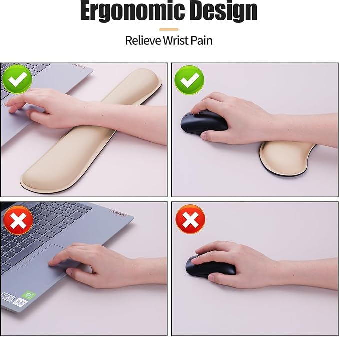 Bloss Leather Desk Pad and Keyboard Wrist Rest, Large Mouse Pad + Keyboard Pad+Mouse Wrist Support, Non-Slip Desk Mat Protector for Office, Home(27.6" x 13.8", Beige)