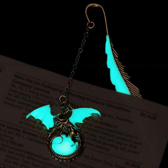 Jeffdad Feather Dragon Bookmark - Glow in The Dark Fantasy Bookmark Gifts for Women & Men (Gold Dragon)