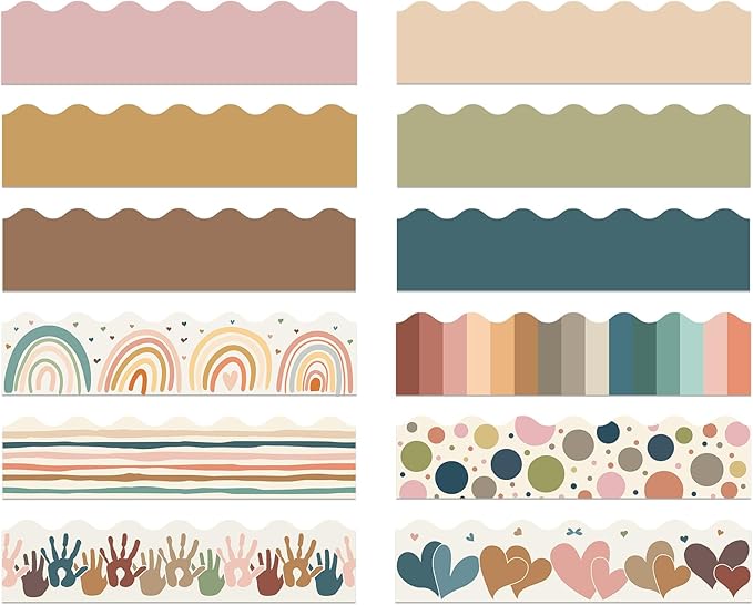 240 Pcs 236ft Holiday Bulletin Board Borders Colorful Rainbow Scalloped Border Trim Bulk Bulletin Decor for Classroom Back to School Decor(Bohemia)