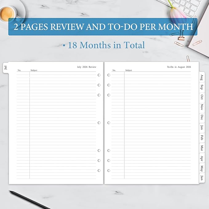 2026-2027 Monthly Planner Refill, A4 Letter Size Planner Inserts for 3 Ring, 8.5"x11", Jul. 2026 - Dec. 2027, 18 Monthly Calendars with Laminated Tabs, 7/3-Hole Punched