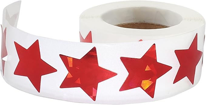 500 Pcs 1 Inch Red Star Stickers, Glitter Self Adhesive Star Labels for DIY Crafts Classroom Student Planner Teachers Supplies (1 Roll)