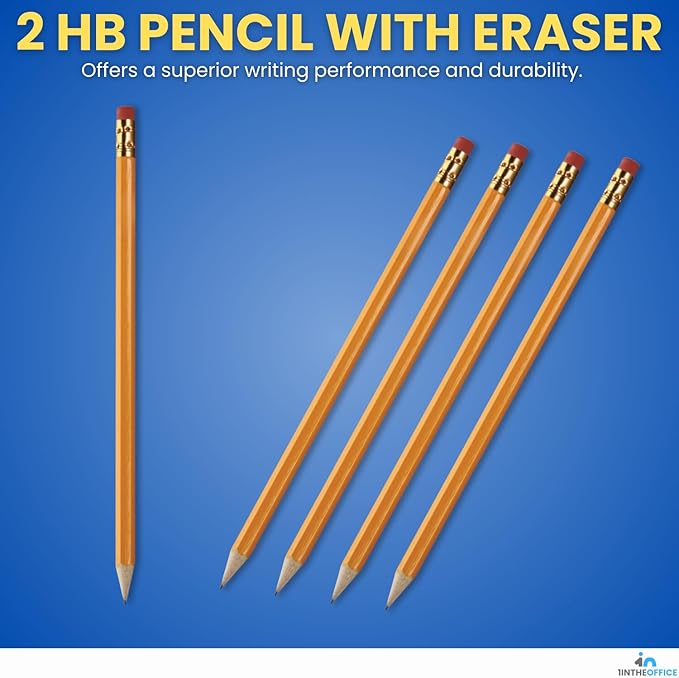 1InTheOffice Pre Sharpened Pencils #2, Pencils with Eraser, 2 HB, Wood-Cased, Black Lead, Yellow Barrel (144)
