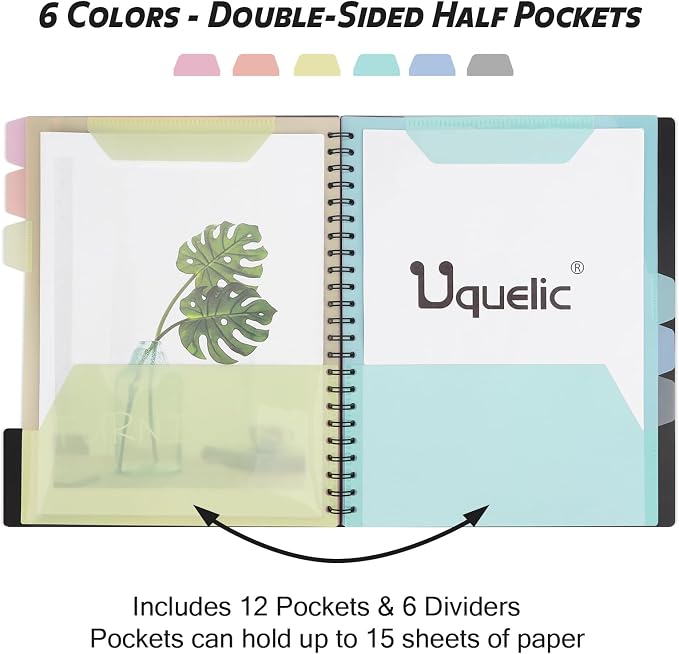 Uquelic Clipboard with Folder Organizer, 12 Pockets Project Organizer - Refillable Lined Notepad (11" x 8.5"), Hardcover Project Organizer with Stay-Put Tabs (Macaron 1 Pack)