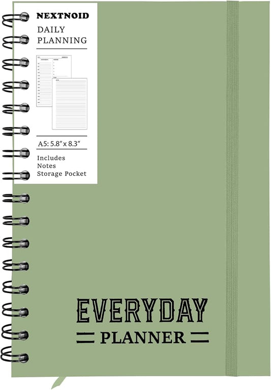 Undated Daily Planner Notebook 2026 with Hourly Schedule - Hardcover Appointment Day to do List Notebook for Women & Men - A5 Spiral Green