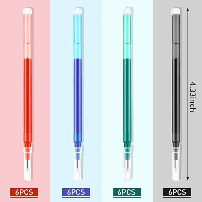 Zonon 24 Pcs Erasable Pen Refills 0.7 mm Gel Ink Refills Medium Fine Point Erasable Pens Lead for Writing Planner and Crossword Puzzles(Black, Red, Green, Blue)