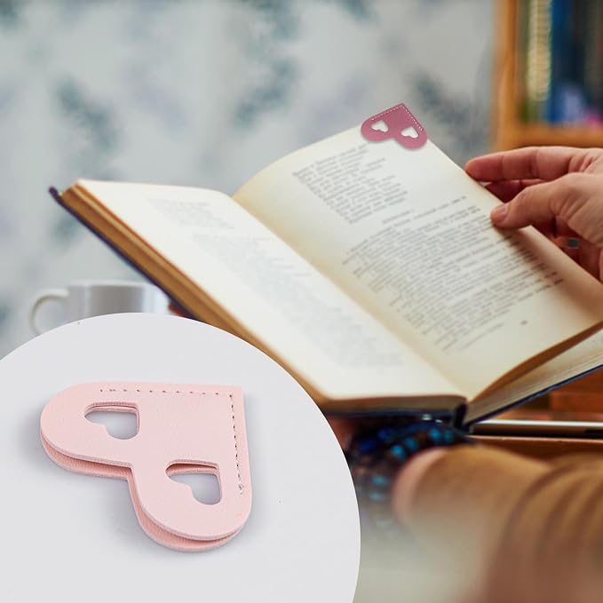 Leather Bookmarks, Wayzton Cute Double Hollow Heart Corner Bookmark, Personalized Book Accessories Gifts for Reading Women Kids Lovers