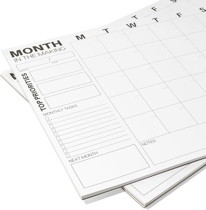 Undated Monthly Planning Calendar Sheets by Sorted Mind Co - 24 Tear-Off Sheets A3 Size - Premium Planner Pad for Students Office & Home Organization - Large Organizer for Goals Tasks To Do Lists