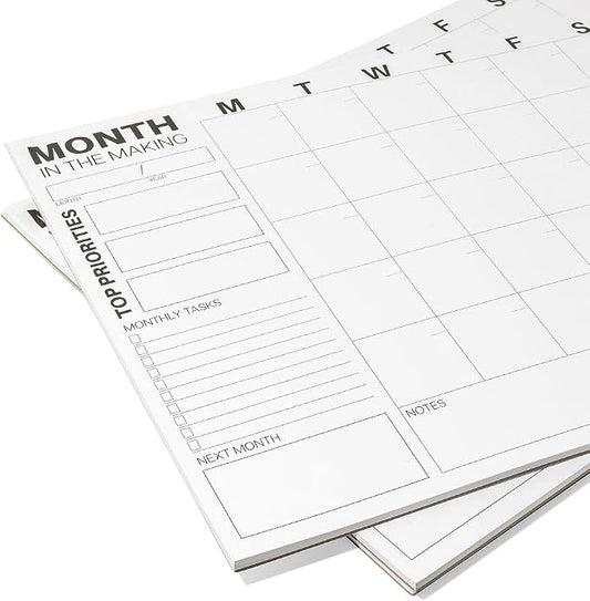Undated Monthly Planning Calendar Sheets by Sorted Mind Co - 24 Tear-Off Sheets A3 Size - Premium Planner Pad for Students Office & Home Organization - Large Organizer for Goals Tasks To Do Lists