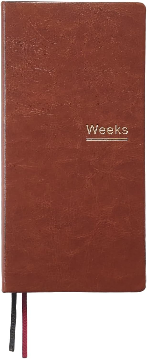 A6 Weekly Planner Undated Weeks Portable Size Organizer Appointment PU Leather Journal Pocket Notebook (Brown)