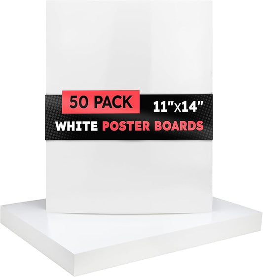 Hygloss Medium Poster Board 11x14 - 50 Count Bulk Pack - 10 Pt. Thickness White Poster Board Paper for Projects, Presentations, Displays, Signs, Crafts - Blank Posterboard Multipack 11" x 14"