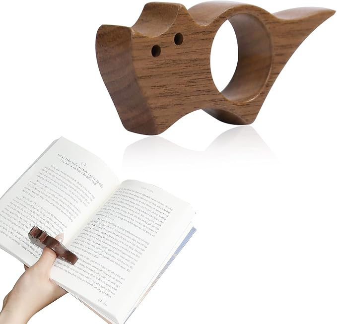 Thumb Book Page Holder, Page Holder for Reading, Cat-Shaped Walnut Wood, Smooth One-Handed Reading Accessory for Book Lovers