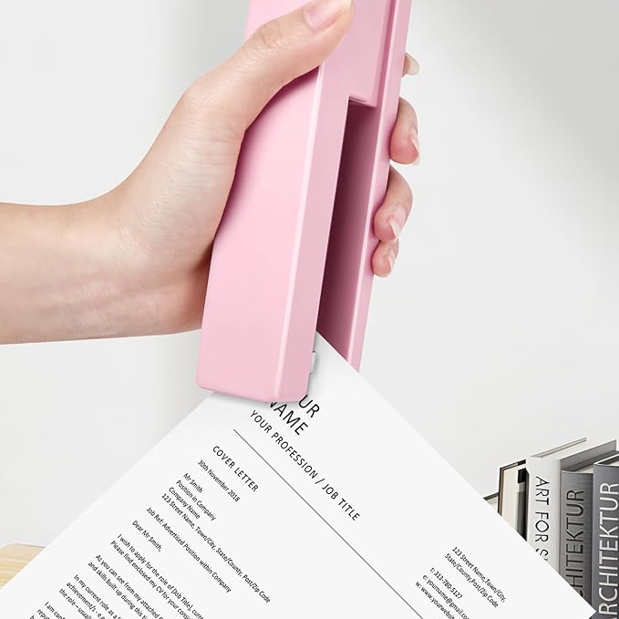 Stapler 25 Sheet Capacity with 830 Staples and Staple Remover, Full Strip Staplers for Desk, No Jam, Non-Slip for Office & School, Pink