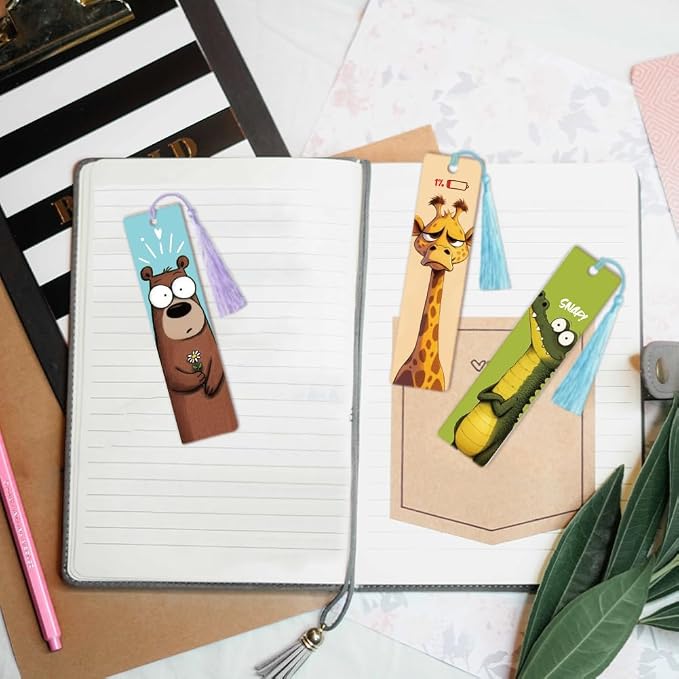 Peacoblue 30pcs UV DTF Bookmarks Transfer Stickers Wraps Interesting Animals for Women Men Reading, Waterproof Bookmarkers Decal(No Blank Bookmarks) for Acrylic Plastic Metal Blank Bookmark
