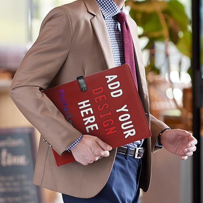 Professional Padfolio with Clipboard, Business Resume Portfolio Folder, Leather Notepad Portfolio Organizer with Logo Text Picture, Maroon