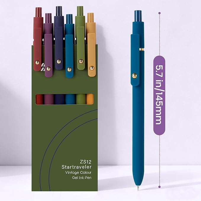 FIOVER Gel Pens, 6pcs 0.7mm Fine Point Black Ink, Smooth Writing Pens for Journaling, Nurse Aesthetic Cute Office School Supplies, Gifts for Women and Men (6Pcs Gold Vintage -Black ink)