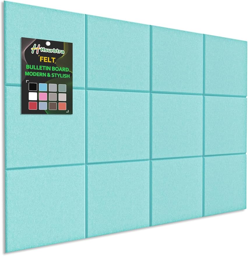 Hsurbtra Large Cork Board for Wall 47 x 36 Inch, 12 Pack Felt Bulletin Notice Board with Pushpins for Office Home School Farmhouse Wall Decor, Lake Blue