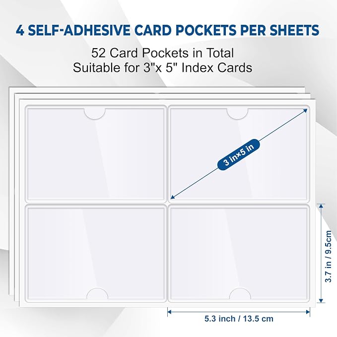 MaxGear 3" x 5" Index Card Holder, 52 Pack Labels for Storage Bins, Clear Adhesive Pockets with Top Open Loading, Plastic Label Holders Tote Bag Labels Stickers for Organizing Library Card Shelves