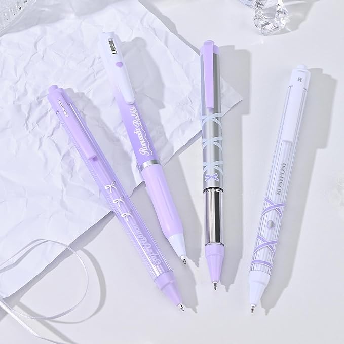 BAYTORY 8Pcs Gel Pens, Aesthetic Pens, Fine Point 0.5 mm Pen for Journaling, Retractable Quick Dry Black Ink, Smooth Writing for Office School Supplies (Purple Series)