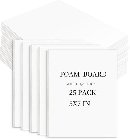 Golden State Art White Foam Boards 25 Pack 5x7 Foam Core Board 1/8" Thick Acid Free Foaming Poster Board for Modeling, Billboard, Projects, Paintings and Display