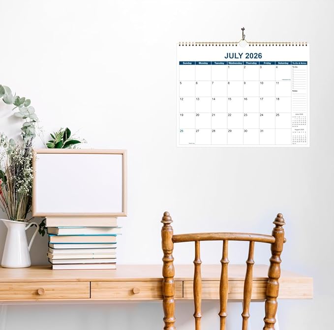 Calendar 2026 - Wall Calendar from January 2026 to December 2026, 2026 Wall Hanging Calendar Planner with Thick Paper, 12" x 14.5", Blue