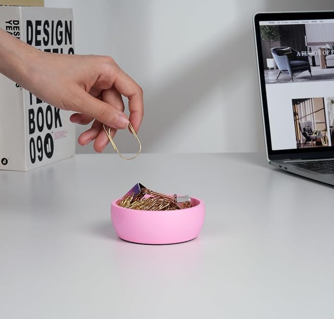 Cement Paper Clip Holder - Paper Clip Organizer Dispenser, Desktop Concrete Paperclip Holder, Office Desk Decor Organizers, Pink