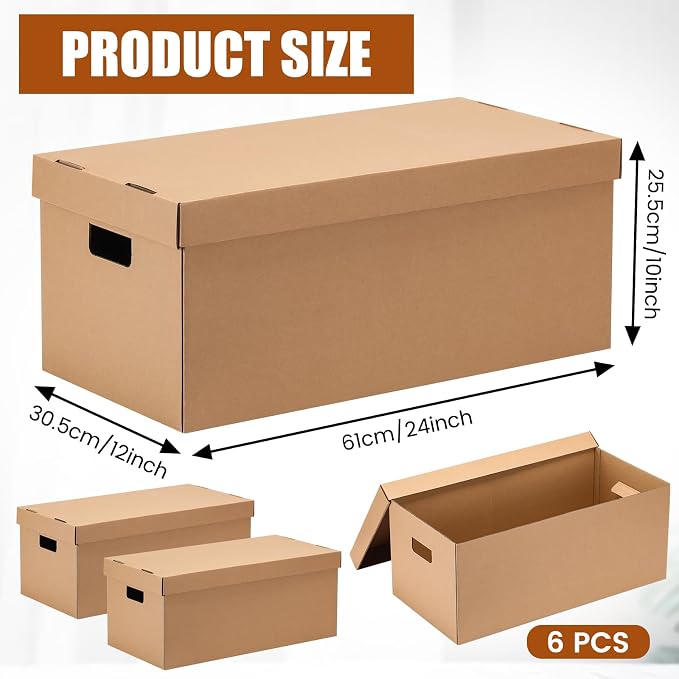 Mifoci 6 Pack File Storage Boxes with Lids, 24 x 12 x 10 Inch Medium Duty Cardboard Moving Boxes, Letter Size Document Organizer for Office Home Graduation Season Moving Storage (Brown)