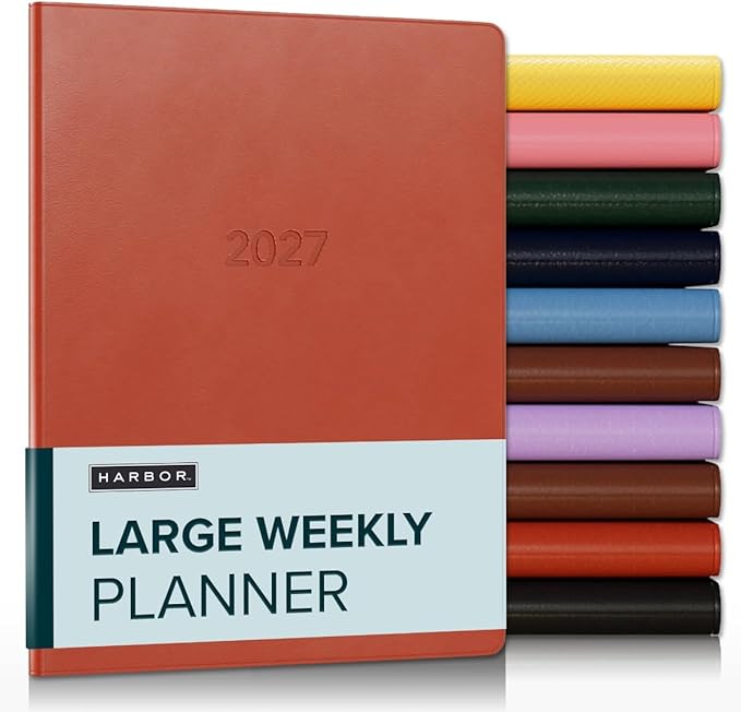 Harbor Large Weekly Monthly Planner 2027, Calendar Planner & Notebook - Durable Faux Leather, 192 Pages, Softcover & Book Bound - Cambridge Burnt Orange - 9.75x7.5"