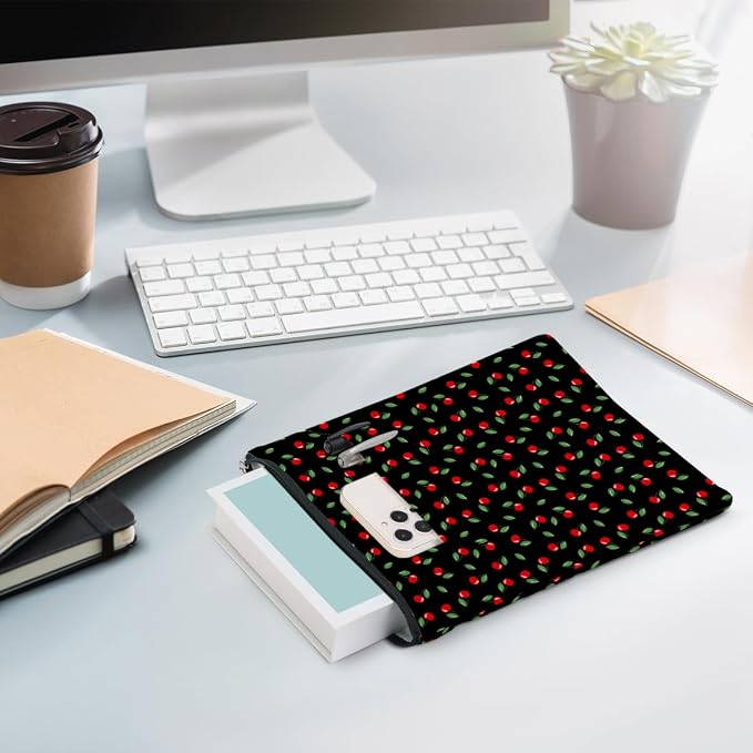 Cherries Decor Book Lovers Gifts Waterproof Book Sleeve Books Pouch Books Protector with Zipper and Front Pocket Bookish Gifts Cover Case for Women Girl Sister Reading Accessories Graduation